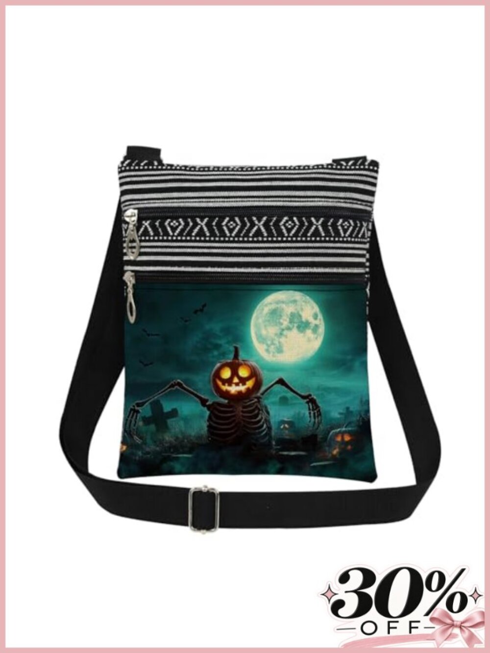 Halloween Pumpkin Skeleton Crossbody Bag Adjustable Strap Polyester